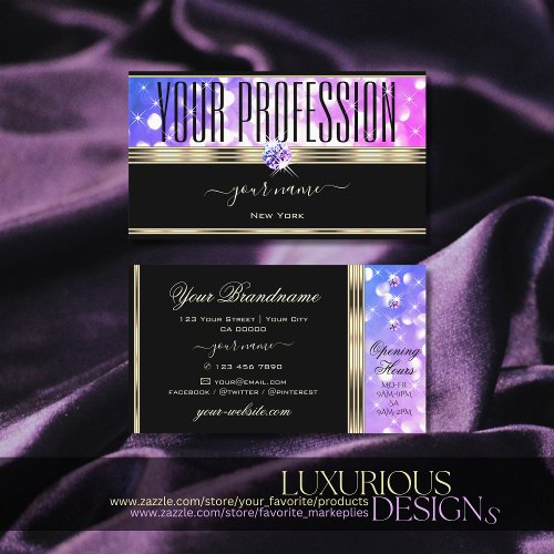Pink Purple Sparkle Glitter Black and Gold Ornate Business Card