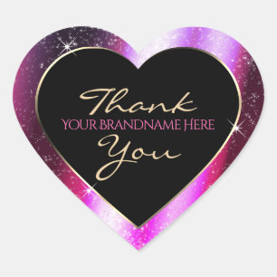 Pink Purple Sparkle Glitter Frame Thank You Heart Sticker