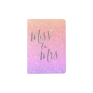 Pink Purple Sparkle Glitter Miss to Mrs Passport Holder