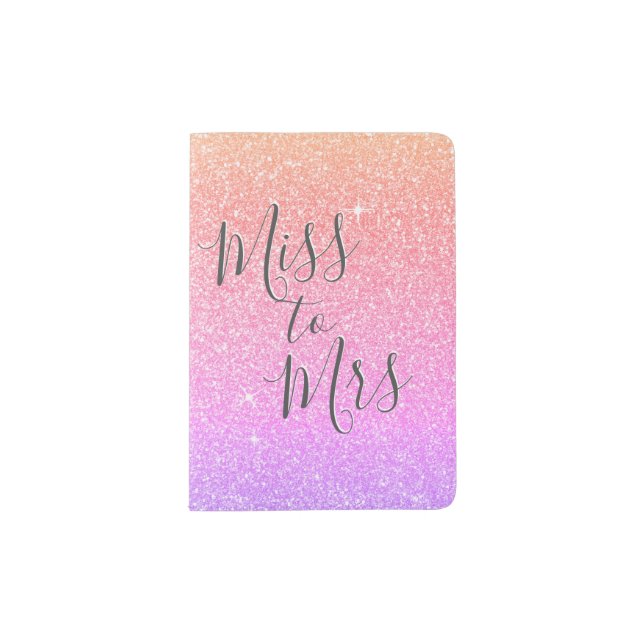 Pink Purple Sparkle Glitter Miss to Mrs Passport Holder (Front)