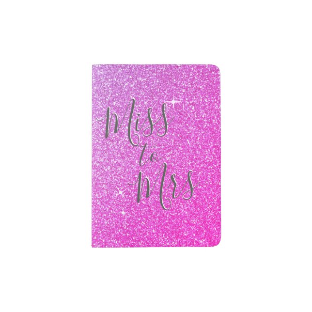 Pink Purple Sparkle Glitter Miss to Mrs Passport Holder (Front)