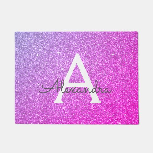 Pink Purple Sparkle Glitter Monogram Name Doormat