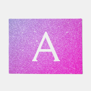 Pink Purple Sparkle Glitter Monogram Name Doormat