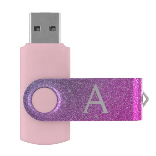 Pink Purple Sparkle Glitter Monogram Name Initial Flash Drive