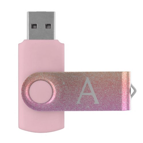 Pink Purple Sparkle Glitter Monogram Name Initial Flash Drive