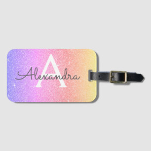 Pink - Purple Sparkle Glitter Monogram Name Luggage Tag
