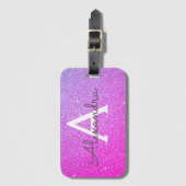 Pink - Purple Sparkle Glitter Monogram Name Luggage Tag (Front Vertical)