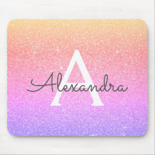 Pink Purple Sparkle Glitter Monogram Name Mousepad