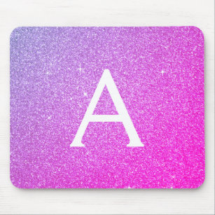 Pink Purple Sparkle Glitter Monogram Name Mousepad