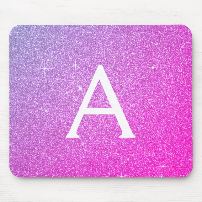 Pink Purple Sparkle Glitter Monogram Name Mousepad (Front)
