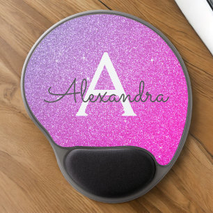 Pink Purple Sparkle Glitter Monogram Name Mousepad