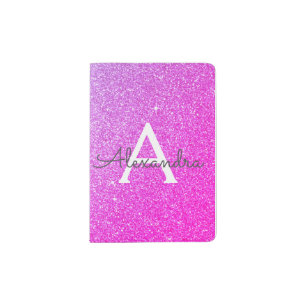 Pink - Purple Sparkle Glitter Monogram Name Passport Holder