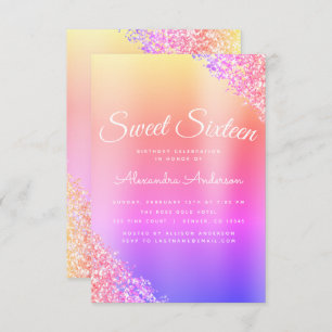 Pink Purple Sparkle Glitter Sweet Sixteen Birthday Invitation
