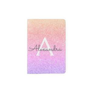 Pink Purple Sparkle Monogram Name Passport Holder