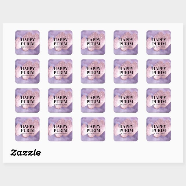 Pink Purple Sparkle Purim Label (Sheet)