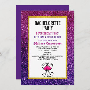 Pink & Purple Sparkling Glitter Bachelorette Party Invitation