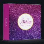 Pink & Purple Sparkling Glitter Gemstones 3 Ring Binder<br><div class="desc">A personalized binder with a fancy and elegant design with a a background composed of pink and purple sparkling gemstones. Trendy and feminine vibe. A circle with a faux-gold-foil border layered over top with your text inside. The rest of the binder is a pretty magenta color.</div>
