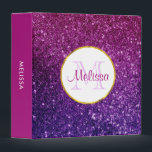 Pink & Purple Sparkling Glitter Gemstones 3 Ring Binder<br><div class="desc">A personalized binder with a fancy and elegant design with a a background composed of pink and purple sparkling gemstones. Trendy and feminine vibe. A circle with a faux-gold-foil border layered over top with your text inside. The rest of the binder is a pretty magenta color.</div>
