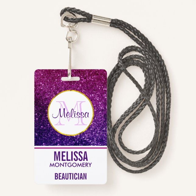 Pink & Purple Sparkling Glitter Gemstones Badge (Front with Lanyard)