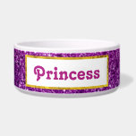 Pink & Purple Sparkling Glitter Gemstones Bowl<br><div class="desc">A pet bowl with a fancy and elegant design. The background composed of pink and purple sparkling glitter gemstones. Trendy and feminine vibe. A rectangle with a faux-gold-foil border layered over top.</div>