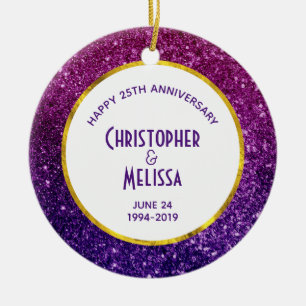 Pink & Purple Sparkling Glitter Gemstones Ceramic Ornament