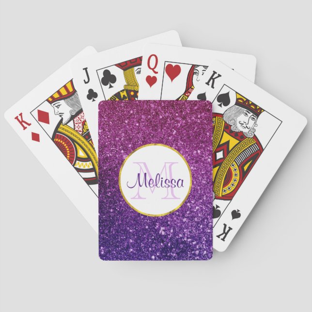 Pink & Purple Sparkling Glitter Gemstones Monogra Poker Cards (Back)