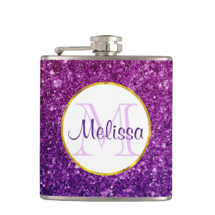 Pink & Purple Sparkling Glitter Gemstones Monogram Flask