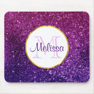 Pink & Purple Sparkling Glitter Gemstones Monogram Mouse Pad