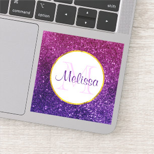 Pink & Purple Sparkling Glitter Gemstones Monogram Sticker