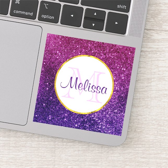 Pink & Purple Sparkling Glitter Gemstones Monogram Sticker (Detail)