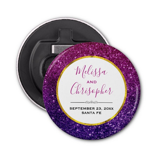 Pink & Purple Sparkling Glitter Gemstones Wedding Bottle Opener (Front)