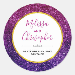 Pink & Purple Sparkling Glitter Gemstones Wedding Classic Round Sticker