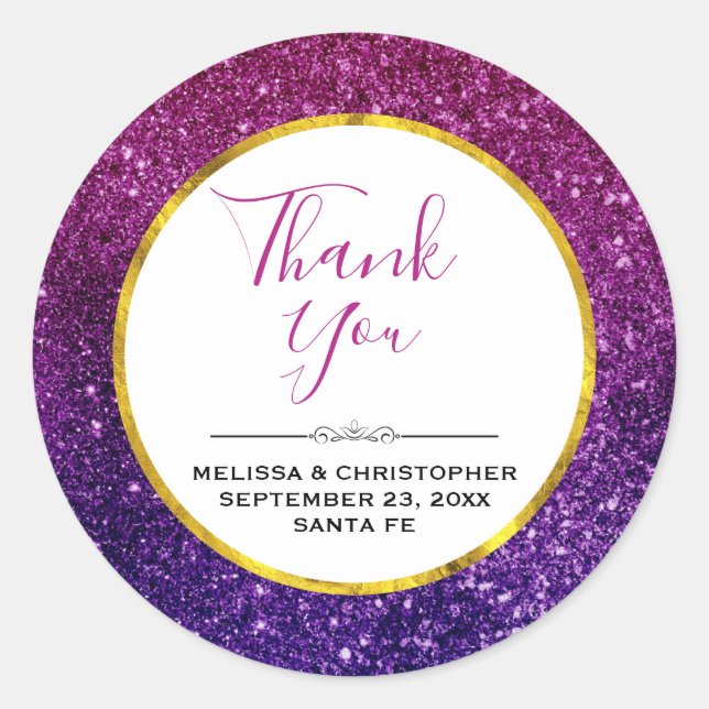 Pink & Purple Sparkling Glitter Gemstones Wedding Classic Round Sticker (Front)
