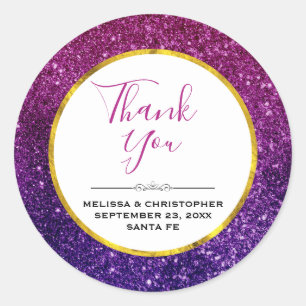Pink & Purple Sparkling Glitter Gemstones Wedding Classic Round Sticker