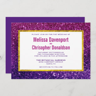 Pink & Purple Sparkling Glitter Gemstones Wedding Invitation