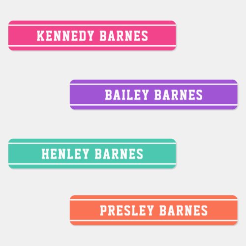 Pink Purple Sporty Varsity Back To School Name Labels