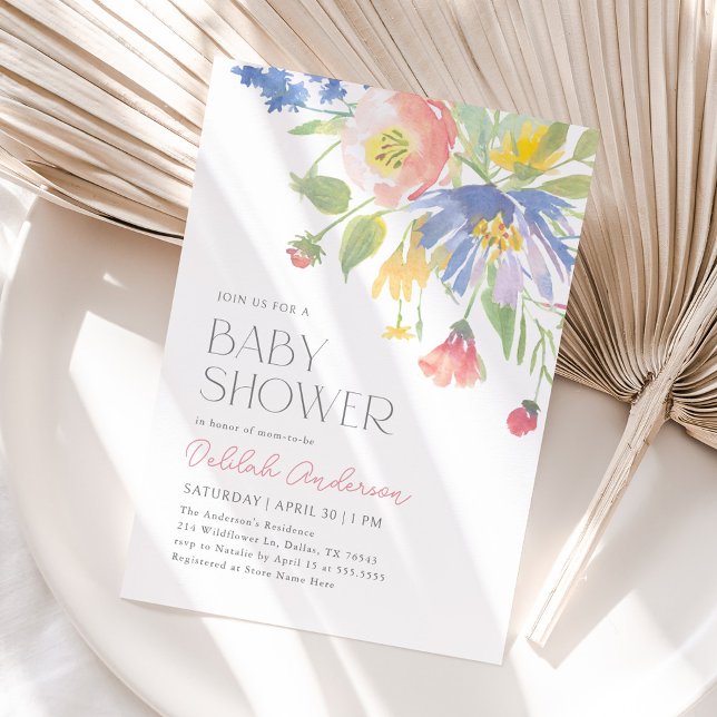 Pink Purple Spring Floral Baby Shower Invitation (Creator Uploaded)