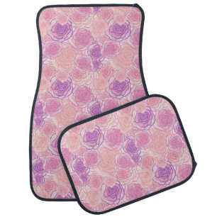 Pink & Purple Spring Retro Rose Floral Car Floor Mat