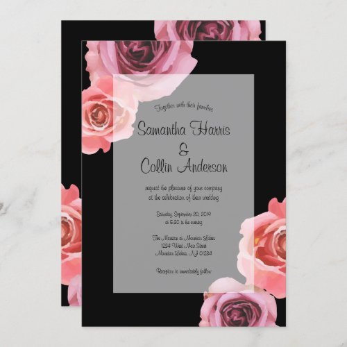 Pink  Purple Spring Roses Wedding Invitation
