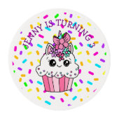 Pink, Purple Sprinkled Unicorn Cupcake Girl's Edible Frosting Rounds (Front)