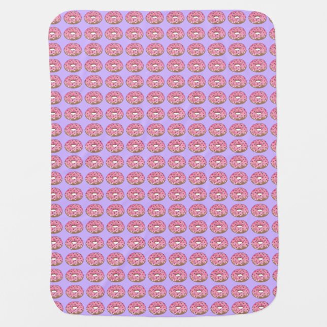 Pink Purple Sprinkles Frosted Donut Doughnut Food Receiving Blanket (Front)