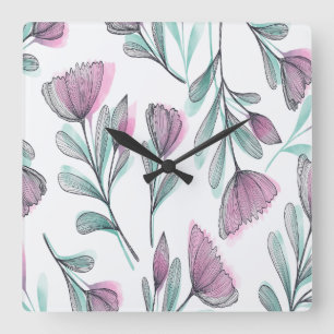 Pink Purple Square Wall Clock