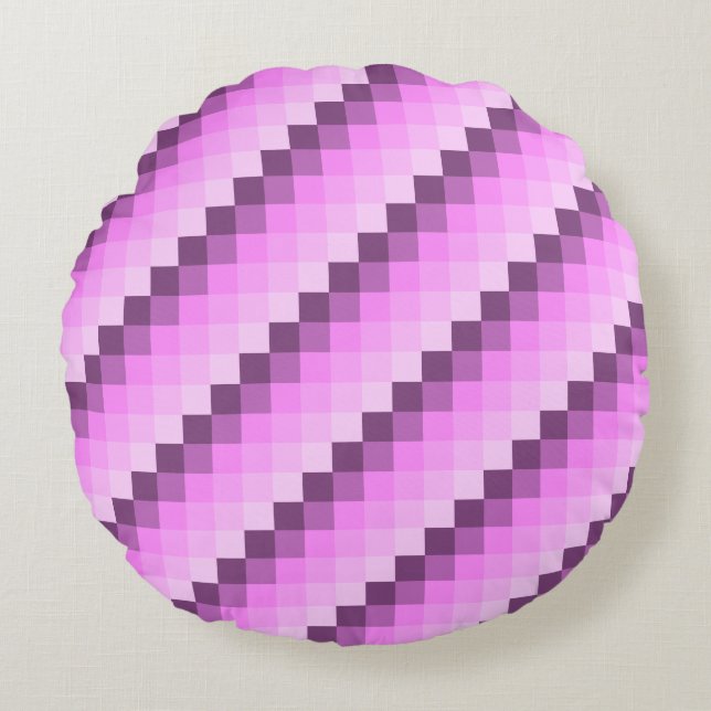 Pink & Purple Squares Round Pillow (Front)