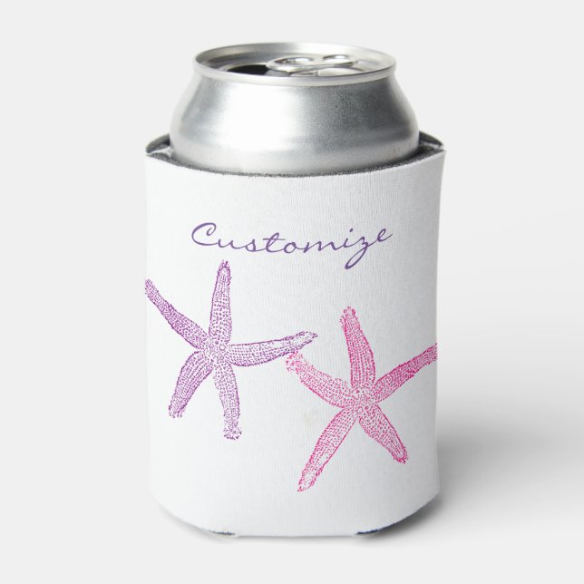 Pink Purple Starfish Thunder_Cove Can Cooler (Can Front)