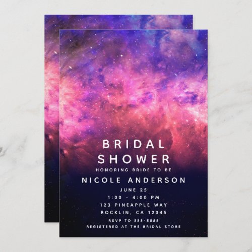 Pink Purple Starry Sky Cosmic Galaxy Bridal Shower Invitation