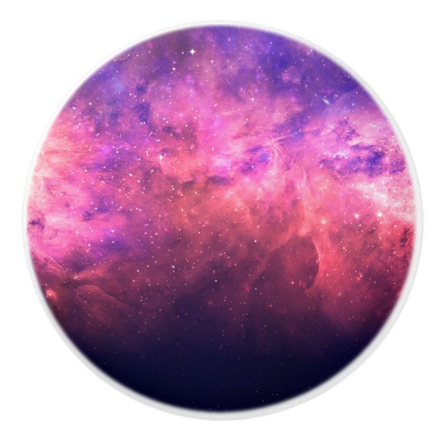 Pink Purple Starry Sky Cosmic Galaxy Sky Fire Glow Ceramic Knob (Front)