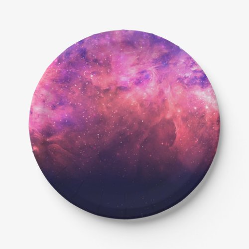 Pink Purple Starry Sky Cosmic Galaxy Sky Fire Glow Paper Plates