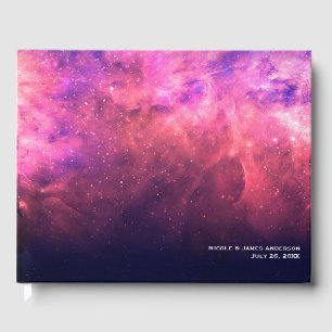 Pink Purple Starry Sky Cosmic Galaxy Sky Wedding Guest Book