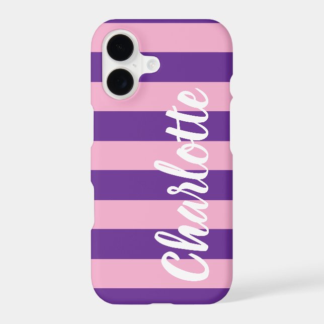 Pink Purple Striped Script Name iPhone Case (Back)