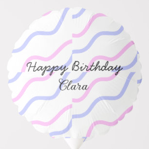 Pink purple stripes happy birthday add name text balloon